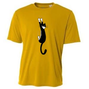 Black And White Cat Hanging On Funny Tuxedo Cat Lovers Cooling Performance Crew T-Shirt