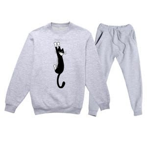 Black And White Cat Hanging On Funny Tuxedo Cat Lovers Premium Crewneck Sweatsuit Set