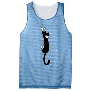 Black And White Cat Hanging On Funny Tuxedo Cat Lovers Mesh Reversible Basketball Jersey Tank