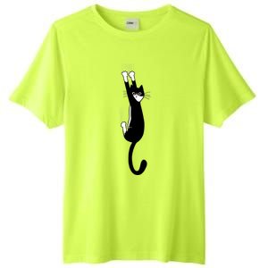 Black And White Cat Hanging On Funny Tuxedo Cat Lovers Tall Fusion ChromaSoft Performance T-Shirt