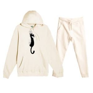 Black And White Cat Hanging On Funny Tuxedo Cat Lovers Premium Hooded Sweatsuit Set