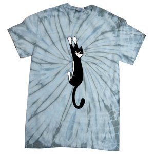 Black And White Cat Hanging On Funny Tuxedo Cat Lovers Tie-Dye T-Shirt