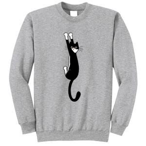 Black And White Cat Hanging On Funny Tuxedo Cat Lovers Sweatshirt