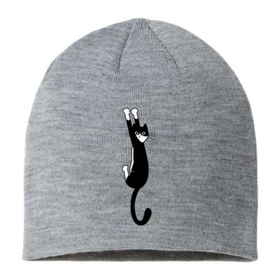 Black And White Cat Hanging On Funny Tuxedo Cat Lovers Sustainable Beanie