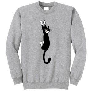 Black And White Cat Hanging On Funny Tuxedo Cat Lovers Tall Sweatshirt