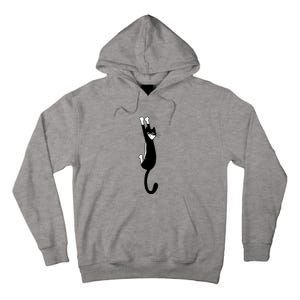 Black And White Cat Hanging On Funny Tuxedo Cat Lovers Tall Hoodie