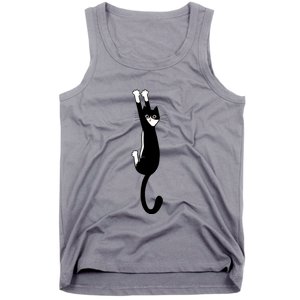 Black And White Cat Hanging On Funny Tuxedo Cat Lovers Tank Top