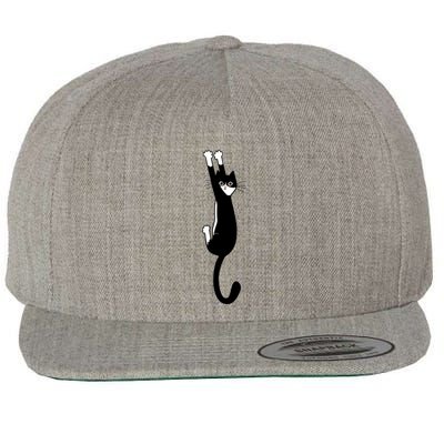 Black And White Cat Hanging On Funny Tuxedo Cat Lovers Wool Snapback Cap