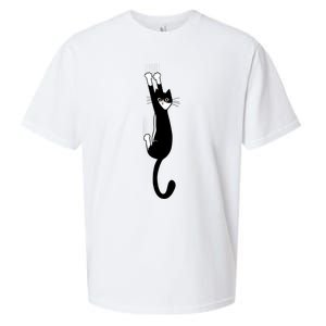 Black And White Cat Hanging On Funny Tuxedo Cat Lovers Sueded Cloud Jersey T-Shirt