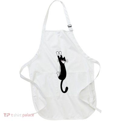 Black And White Cat Hanging On Funny Tuxedo Cat Lovers Full-Length Apron With Pockets