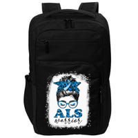 Bleached ALS Warrior Leopard Messy Hair Bun ALS Awareness Impact Tech Backpack