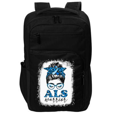 Bleached ALS Warrior Leopard Messy Hair Bun ALS Awareness Impact Tech Backpack