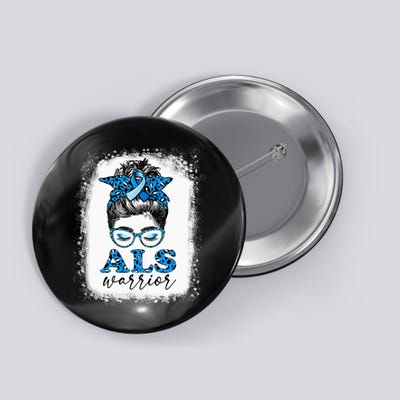 Bleached ALS Warrior Leopard Messy Hair Bun ALS Awareness Button