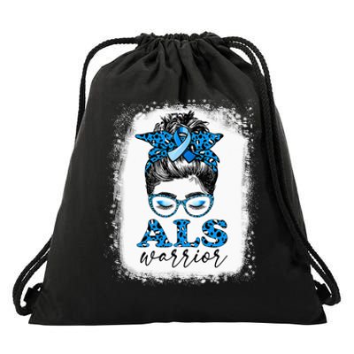 Bleached ALS Warrior Leopard Messy Hair Bun ALS Awareness Drawstring Bag