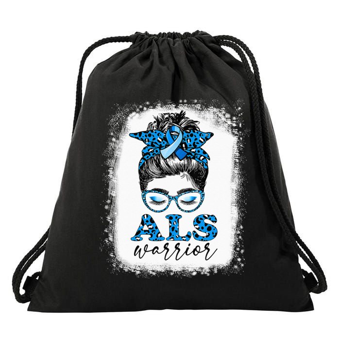 Bleached ALS Warrior Leopard Messy Hair Bun ALS Awareness Drawstring Bag