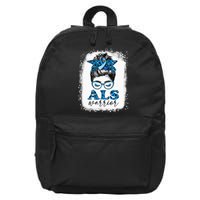 Bleached ALS Warrior Leopard Messy Hair Bun ALS Awareness 16 in Basic Backpack