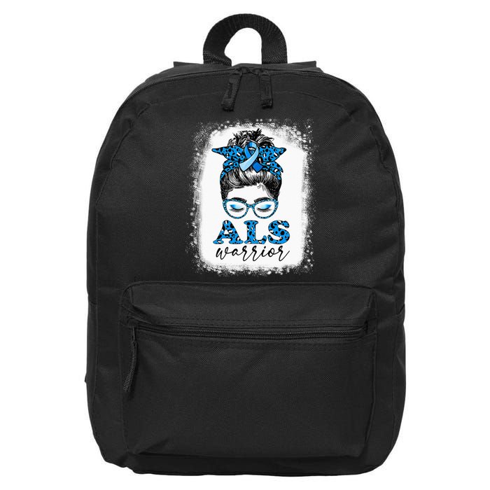 Bleached ALS Warrior Leopard Messy Hair Bun ALS Awareness 16 in Basic Backpack