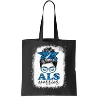 Bleached ALS Warrior Leopard Messy Hair Bun ALS Awareness Tote Bag