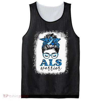 Bleached ALS Warrior Leopard Messy Hair Bun ALS Awareness Mesh Reversible Basketball Jersey Tank