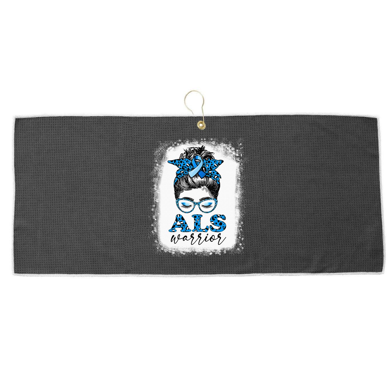 Bleached ALS Warrior Leopard Messy Hair Bun ALS Awareness Large Microfiber Waffle Golf Towel