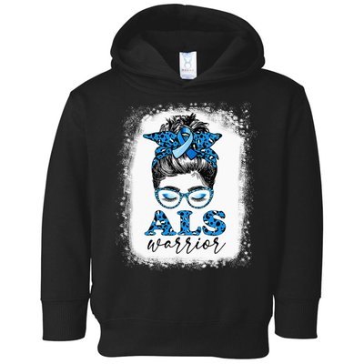 Bleached ALS Warrior Leopard Messy Hair Bun ALS Awareness Toddler Hoodie