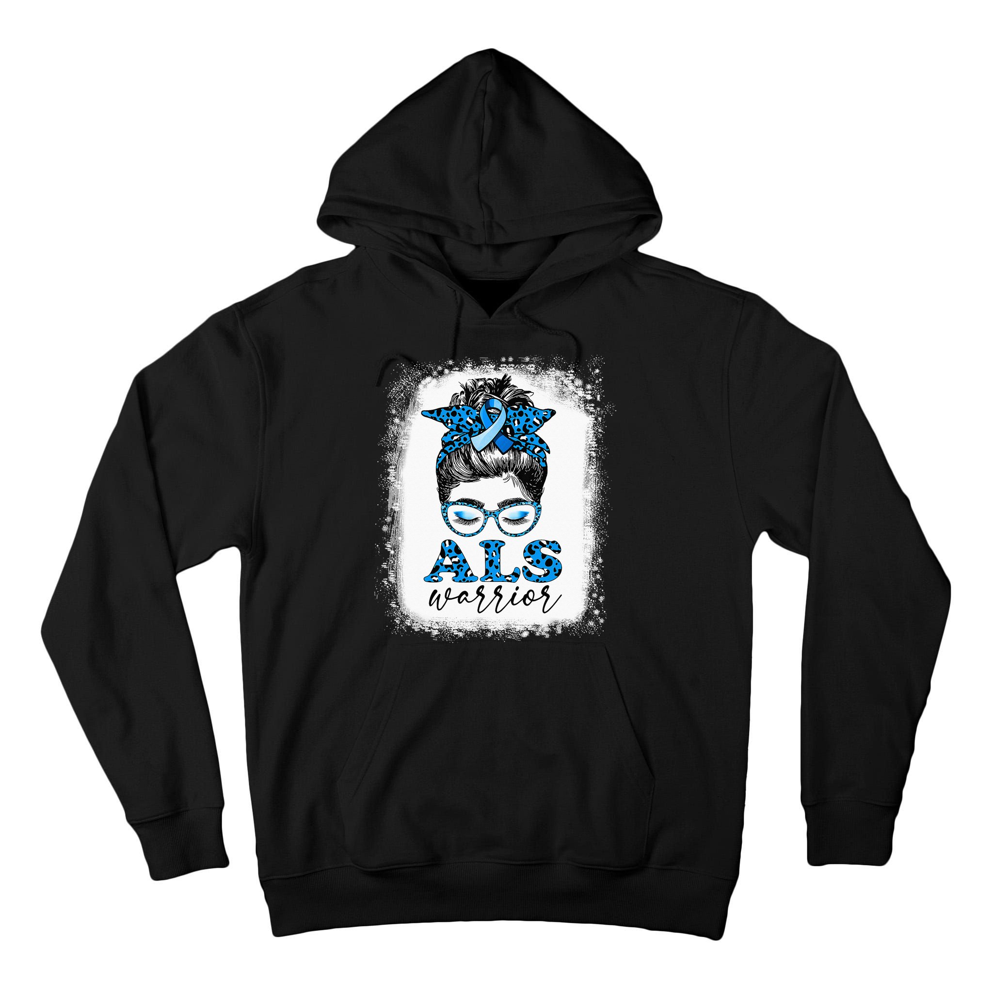 Bleached ALS Warrior Leopard Messy Hair Bun ALS Awareness Tall Hoodie