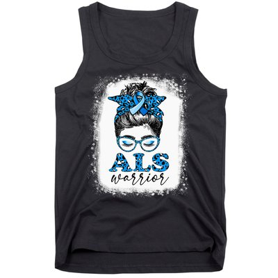 Bleached ALS Warrior Leopard Messy Hair Bun ALS Awareness Tank Top
