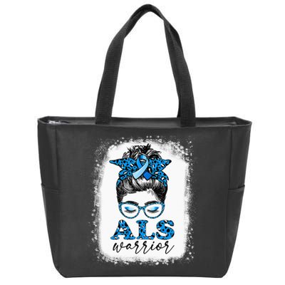 Bleached ALS Warrior Leopard Messy Hair Bun ALS Awareness Zip Tote Bag