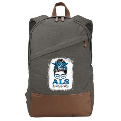 Bleached ALS Warrior Leopard Messy Hair Bun ALS Awareness Cotton Canvas Backpack