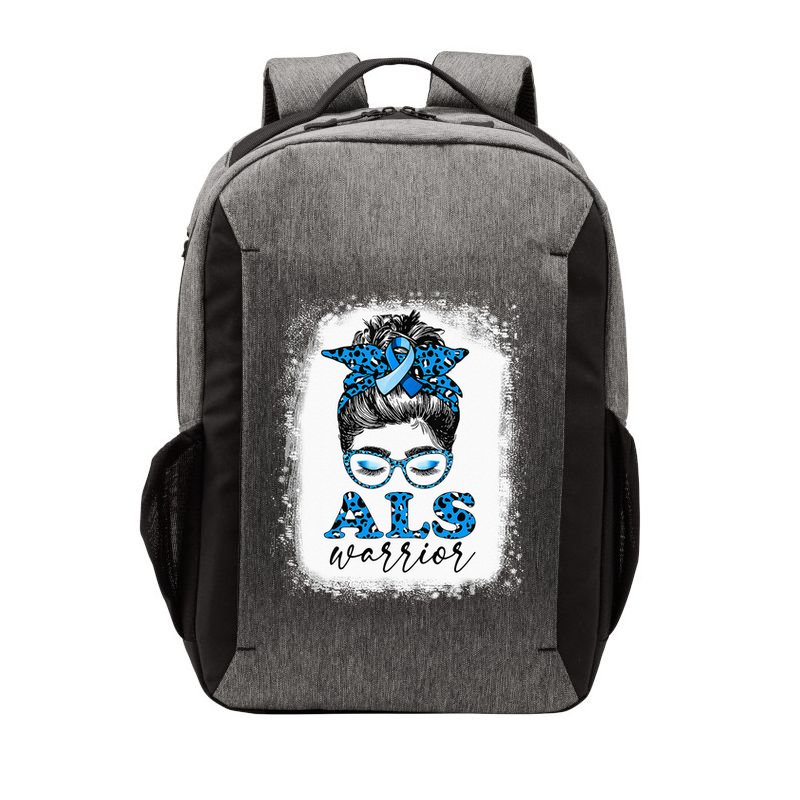 Bleached ALS Warrior Leopard Messy Hair Bun ALS Awareness Vector Backpack