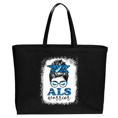 Bleached ALS Warrior Leopard Messy Hair Bun ALS Awareness Cotton Canvas Jumbo Tote