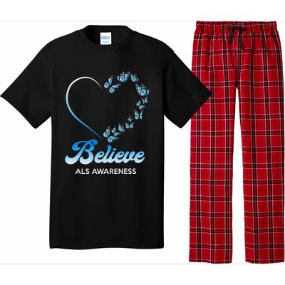 Blue and White Butterflies Heart Believe ALS Awareness Pajama Set