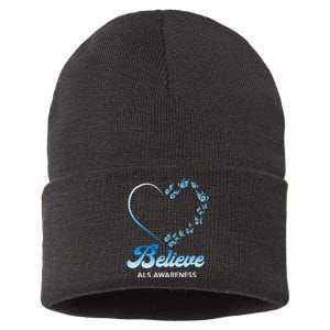 Blue and White Butterflies Heart Believe ALS Awareness Sustainable Knit Beanie