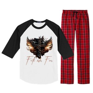 Biker Angel Wings Christian Cross Faith Over Fear Raglan Sleeve Pajama Set