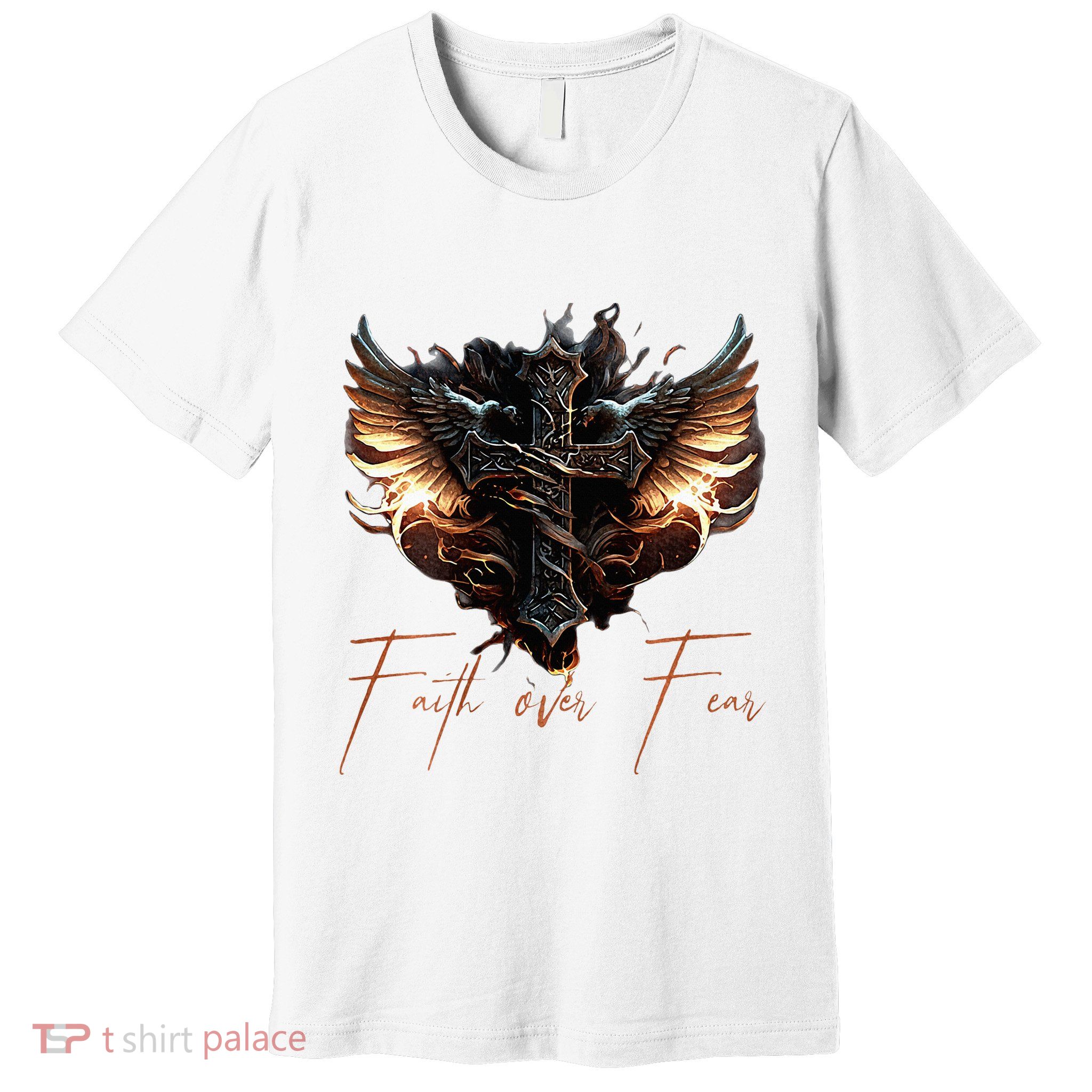 Biker Angel Wings Christian Cross Faith Over Fear Premium T-Shirt