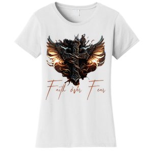 Biker Angel Wings Christian Cross Faith Over Fear Women's T-Shirt