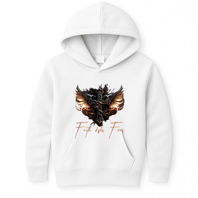 Biker Angel Wings Christian Cross Faith Over Fear Kids Hoodie