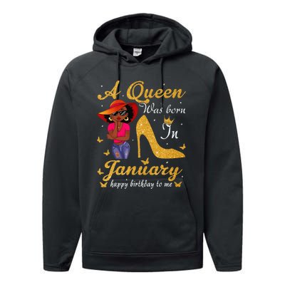 Birthday Afro Wo Sun Hat A Queen Was Born In January Performance Fleece Hoodie