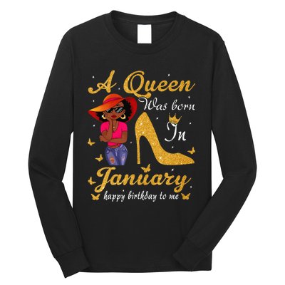 Birthday Afro Wo Sun Hat A Queen Was Born In January Long Sleeve Shirt