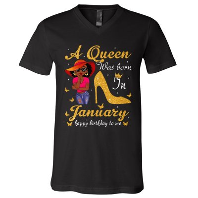 Birthday Afro Wo Sun Hat A Queen Was Born In January V-Neck T-Shirt