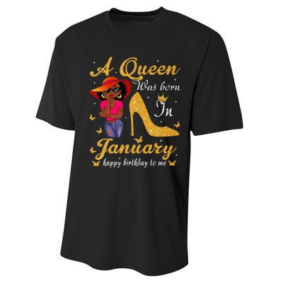 Birthday Afro Wo Sun Hat A Queen Was Born In January Performance Sprint T-Shirt