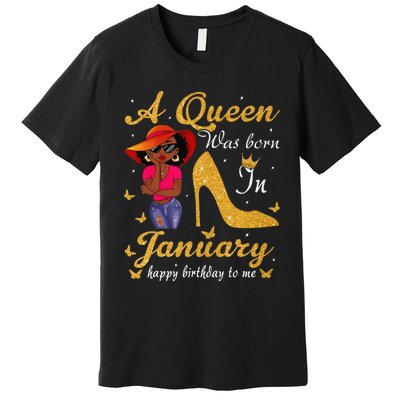 Birthday Afro Wo Sun Hat A Queen Was Born In January Premium T-Shirt