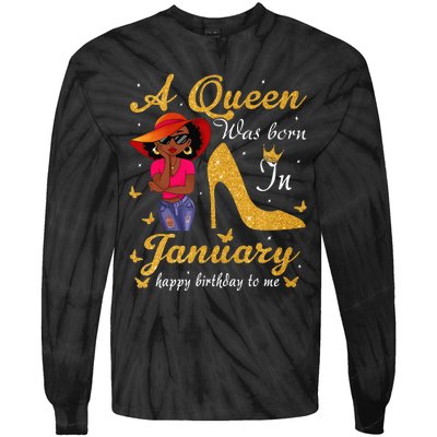 Birthday Afro Wo Sun Hat A Queen Was Born In January Tie-Dye Long Sleeve Shirt