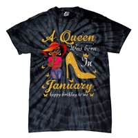 Birthday Afro Wo Sun Hat A Queen Was Born In January Tie-Dye T-Shirt