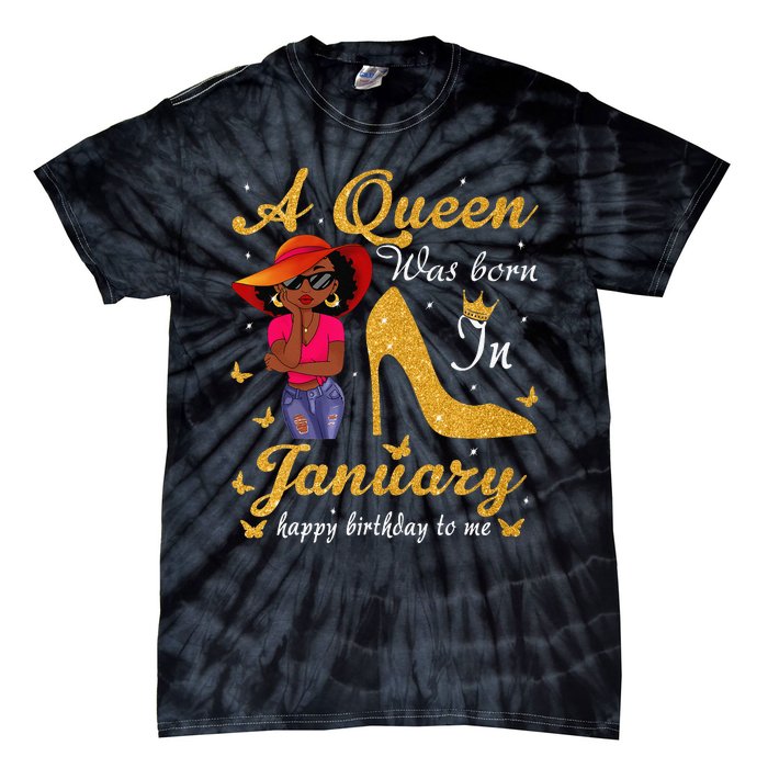 Birthday Afro Wo Sun Hat A Queen Was Born In January Tie-Dye T-Shirt