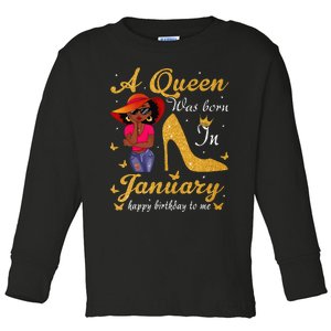 Birthday Afro Wo Sun Hat A Queen Was Born In January Toddler Long Sleeve Shirt