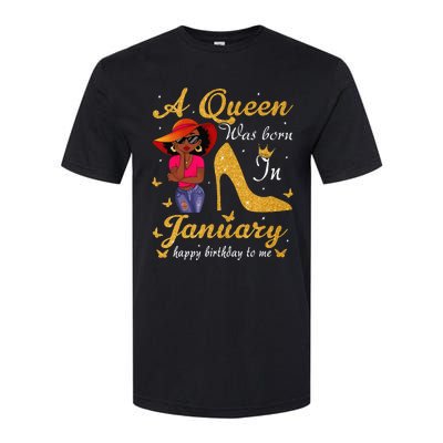 Birthday Afro Wo Sun Hat A Queen Was Born In January Softstyle CVC T-Shirt