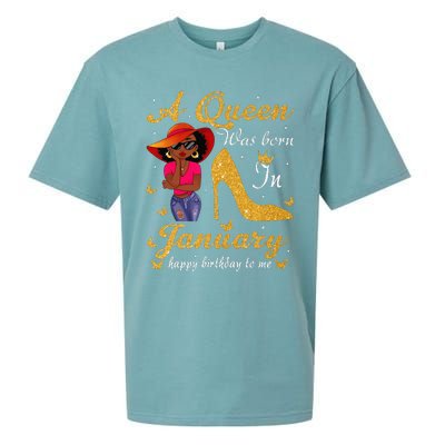 Birthday Afro Wo Sun Hat A Queen Was Born In January Sueded Cloud Jersey T-Shirt