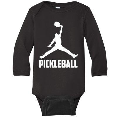 Black And White Pickleball Sports Logo Baby Long Sleeve Bodysuit