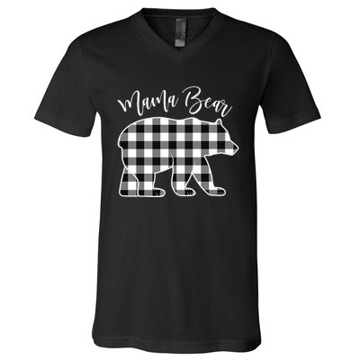 Black And White Buffalo Plaid Mama Bear Christmas Pajama V-Neck T-Shirt